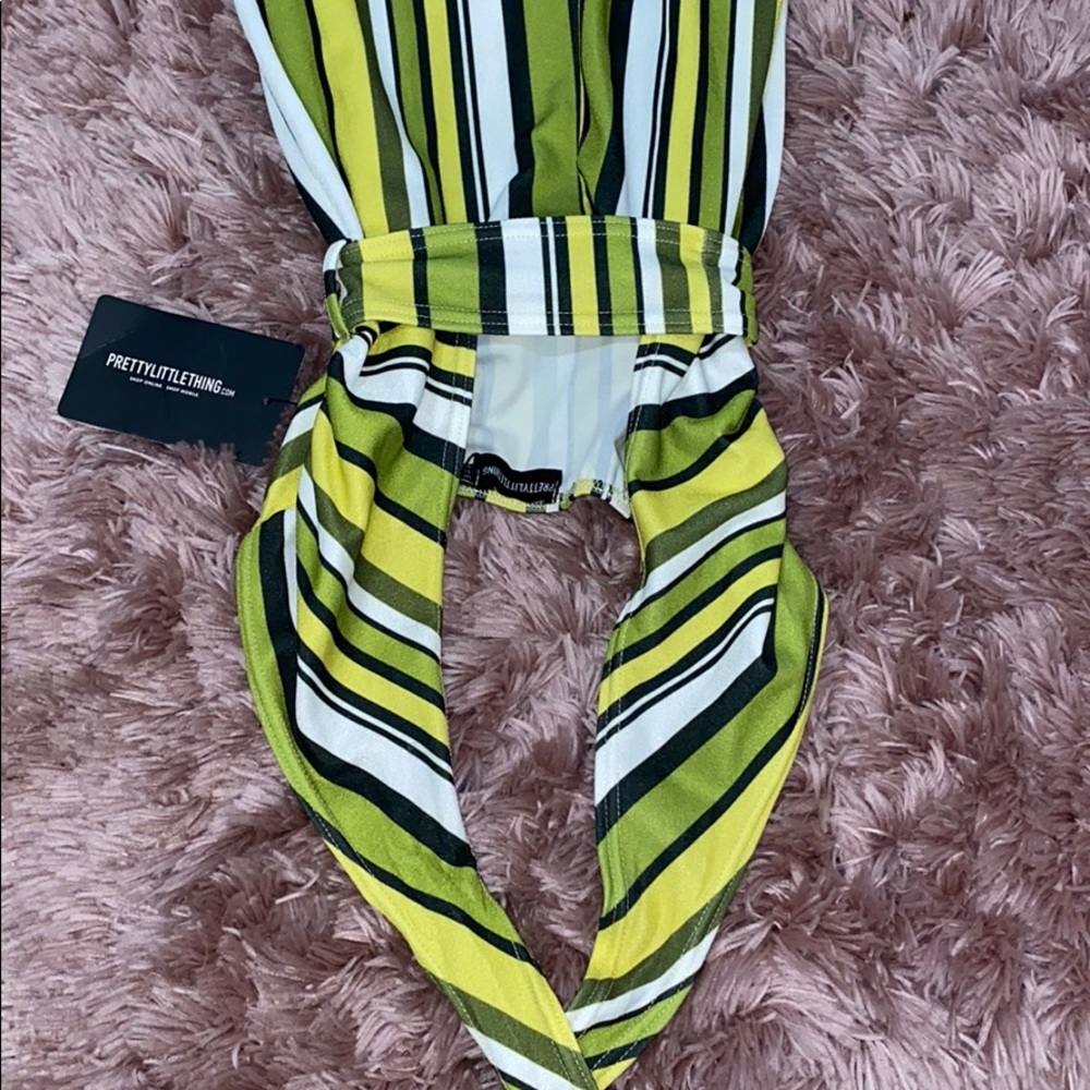 lime stripe cross front jumpsuit